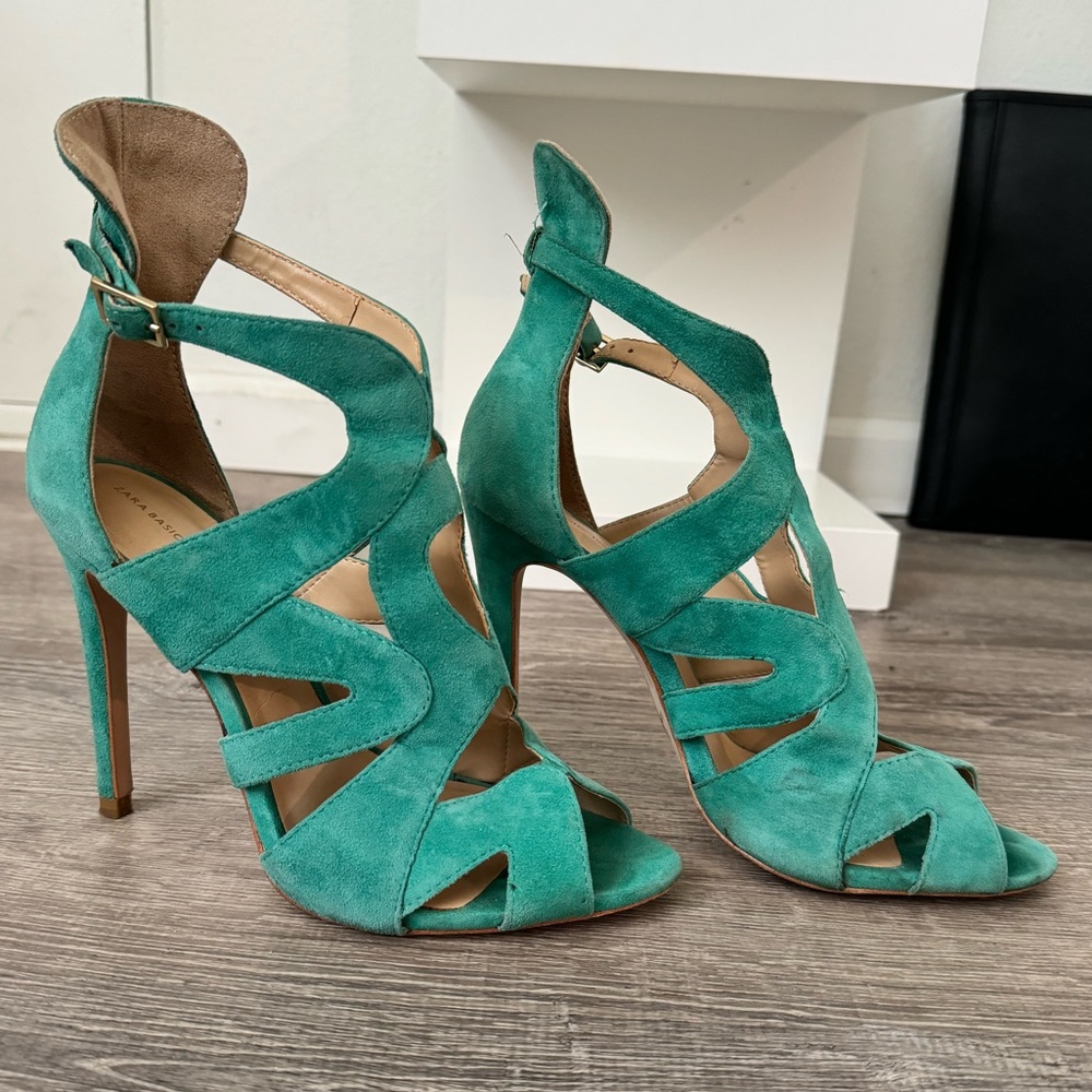 Zara Turquoise Cut out Heels